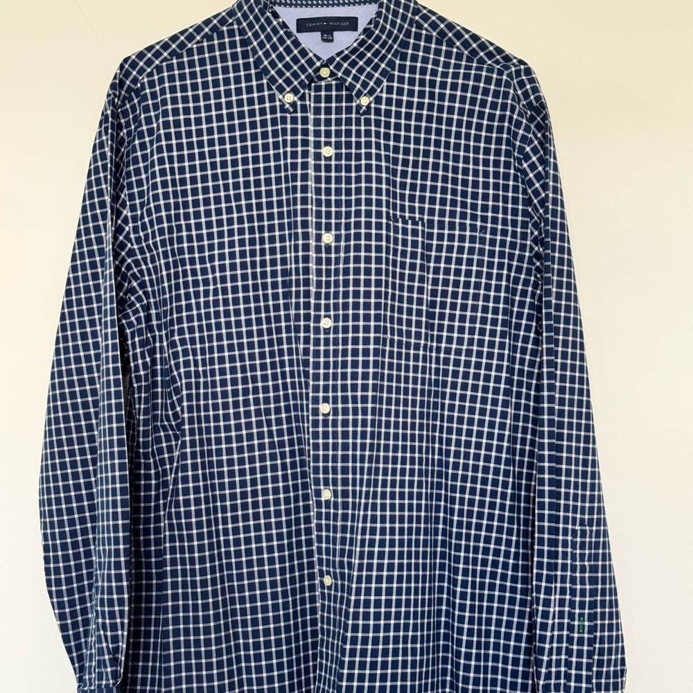 Tommy Hilfiger Blue/White,  Button Down Slim Fit Men Shirt, size 16.5 with 34/35